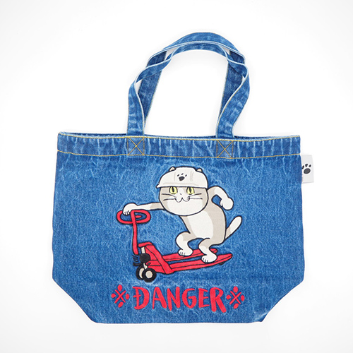 デニム刺繍B4トート　仕事猫※DANGER※